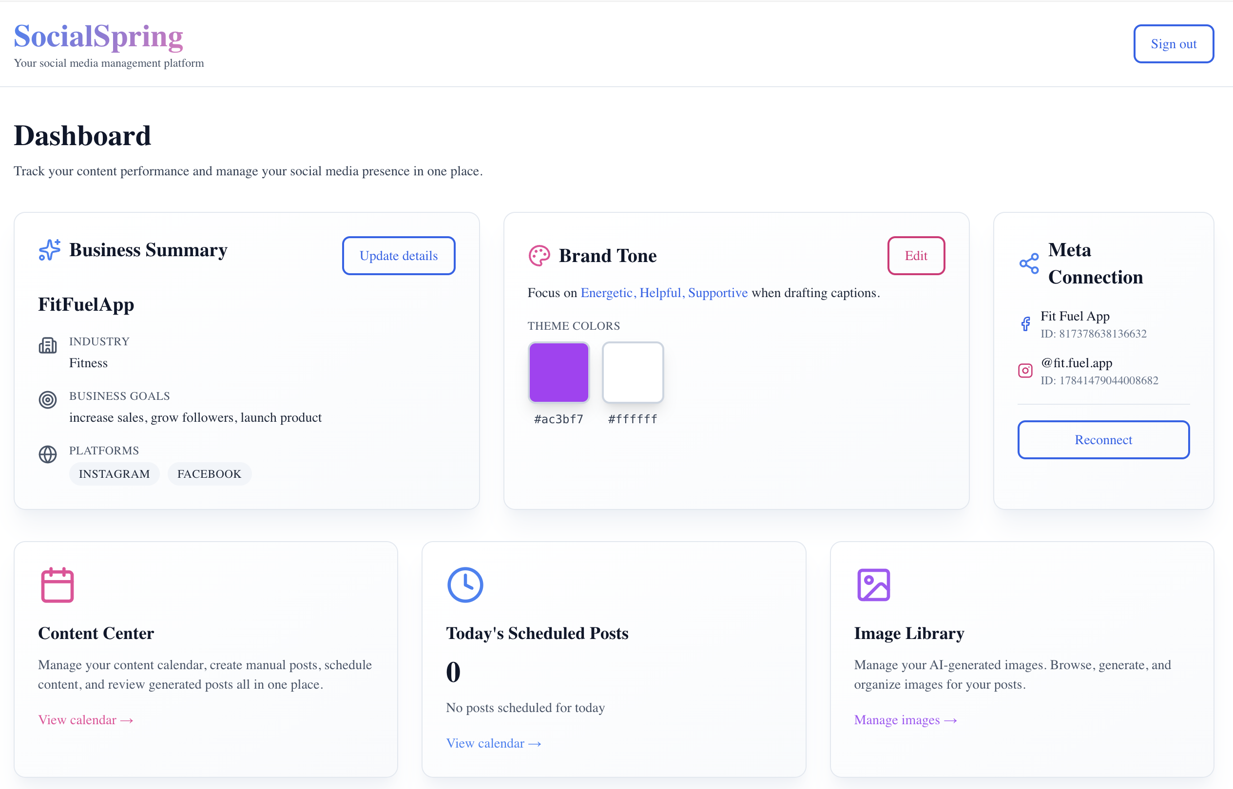 SocialSpring web app screenshot