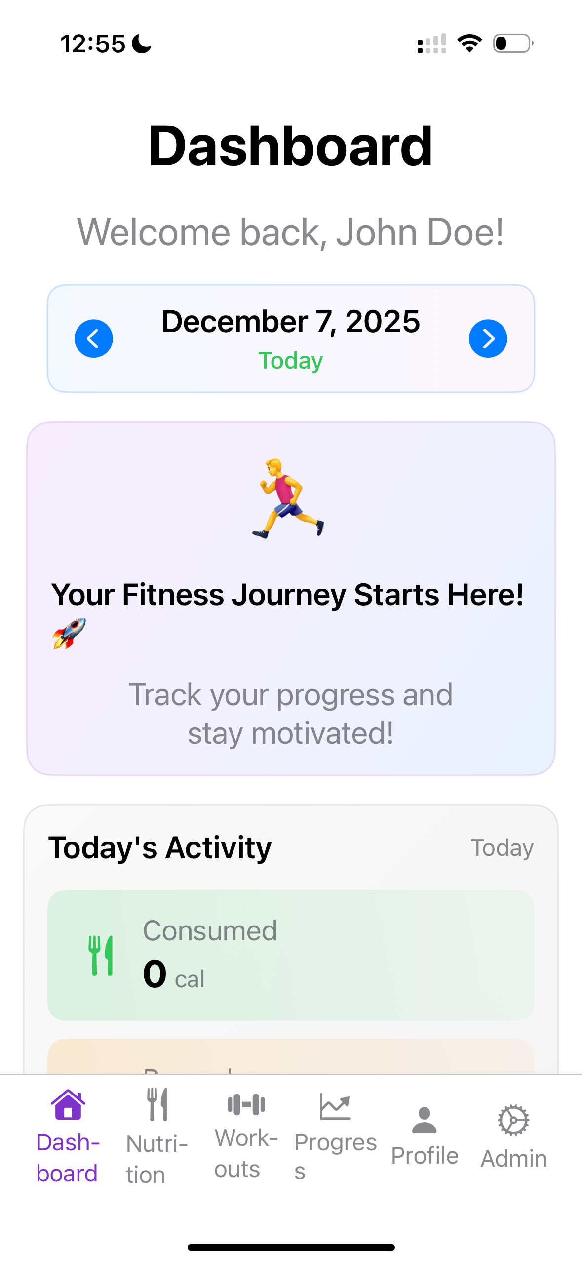 FitFuel mobile app screenshot 1